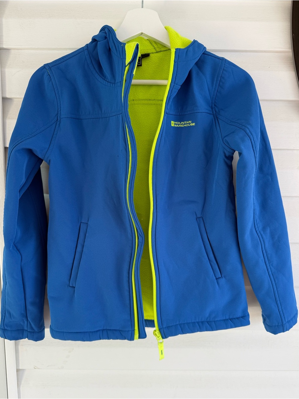 Mountain Warehouse Girls' Blue Softshell Jacket with Lime Lining